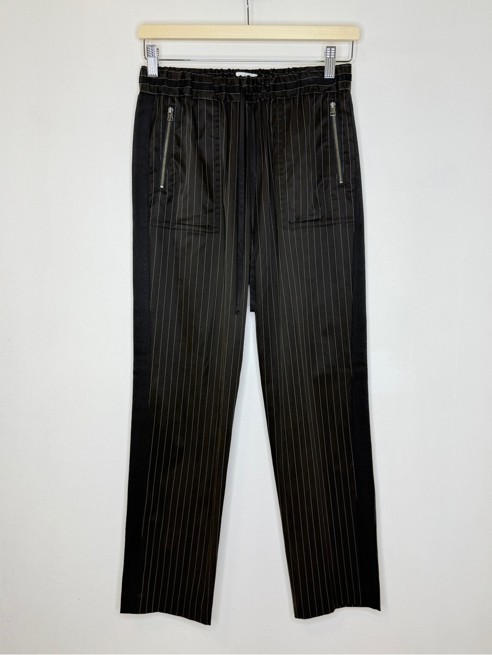 Lanvin en Bleu Pinstripe Elastic Waist Track Trousers Hybrid Womens 38 W27 Black